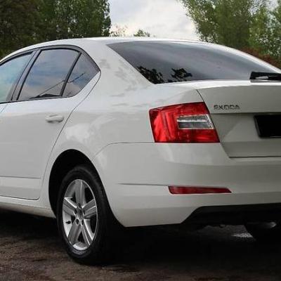 белая Октавия сзади