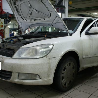 белая Октавия на СТО